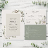 Winter GreeneryフローラグリーンRSVP QRコード結婚ズ 招待状 (この独立クリエイターのコレクションをカスタマイズ。)