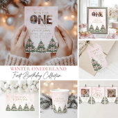 Winter Onederland Pink Bow Pine Trees 1st Birthday スタンダードカクテルナプキン