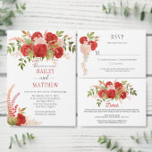 ウィンターレッドローズ&グリーン結婚リーズ | スクエアペーパーコースター (この独立クリエイターのコレクションをカスタマイズ。)