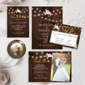 冬の素朴フローラ結婚のストリングライト挿入 招待状