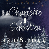 冬の夜と松のモダン木の水の色結婚の 招待状