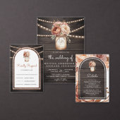 Boho Terracotta Floral Mason Jar Barn Wood Wedding 出欠カード (この独立クリエイターのコレクションをカスタマイズ。)