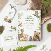 ウッドランド動物かわいいワイルドワンベイビーシャワー 招待状