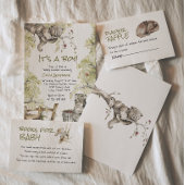 ウッドランドボーイ野生の森クマ動物の赤ちゃんシャワー 招待状