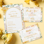Yellow Peach Floral Arch Frame Bridal Shower Party スタンダードランチョンナプキン