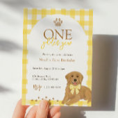イエローギンガムワンゴールデンイヤー1歳の誕生日の子犬 招待状