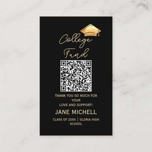 College fund Black & Gold Graduation Card 名刺 (正面)