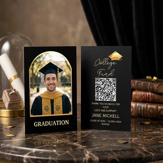 College fund Black & Gold Graduation Card 名刺