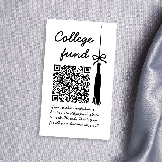 College Fund Black & White Gift Qr Code Graduation エンクロージャーカード