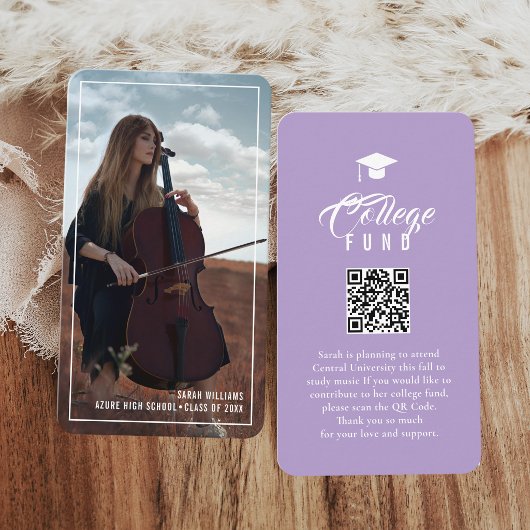 College Fund Modern Minimal Typography Lavender エンクロージャーカード