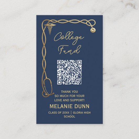 College fund Navy Blue & Gold Medical graduation 名刺 (正面)