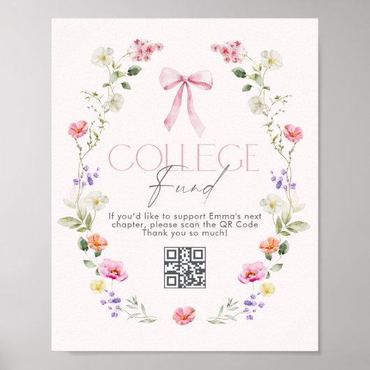 College Fund Qr Code Graduation Pink Bow ポスター (正面)