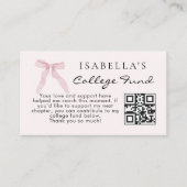 College Fund Qr Code Pink Bow Graduation エンクロージャーカード (正面)