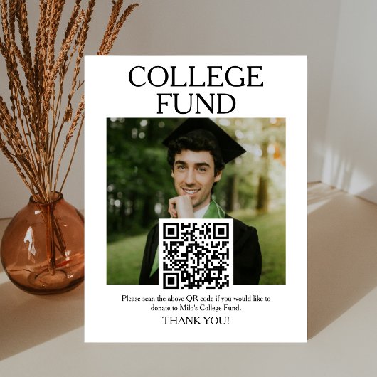 College Fund QR Code Sign with Photo Classic Serif 台座サイン