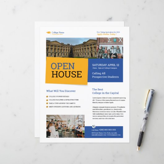 College Open House Flyer Template (正面/裏面インサイチュ)