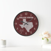 College Station Texas Vintage State Map ラージ壁時計 (ホーム)