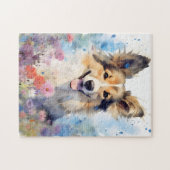 Collieカラフルの水彩画 ジグソーパズル (横)