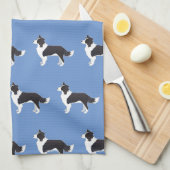 Collie 縁ど Black Dog Bread側面図シルエット キッチンタオル (四つ折り)