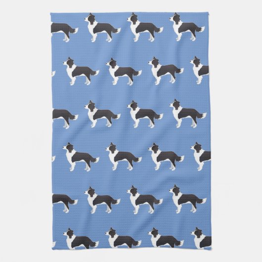 Collie 縁ど Black Dog Bread側面図シルエット キッチンタオル (縦)