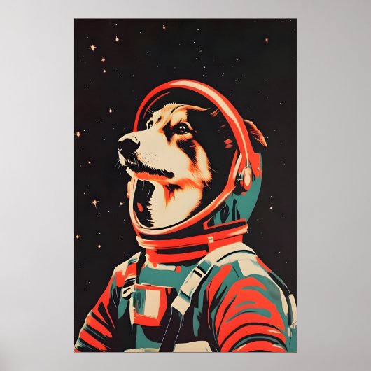 Collie Astronaut Poster, Collie Retro Print ポスター (正面)