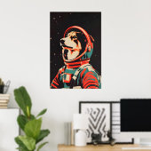 Collie Astronaut Poster, Collie Retro Print ポスター (ホームオフィス)