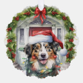 Collie Dog in Santa Hatフロントドアクリスマス オーナメントカード (正面)