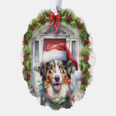 Collie Dog in Santa Hatフロントドアクリスマス オーナメントカード (左)