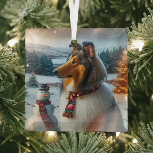 Collie Holiday ガラスオーナメント (インサイチュ)
