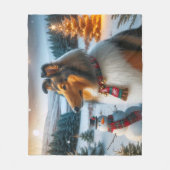 Collie Holiday  フリースブランケット (正面)