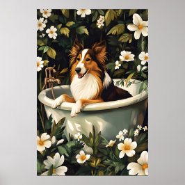 Collie In Bathtub Poster, Funny Dog Poster, Collie ポスター