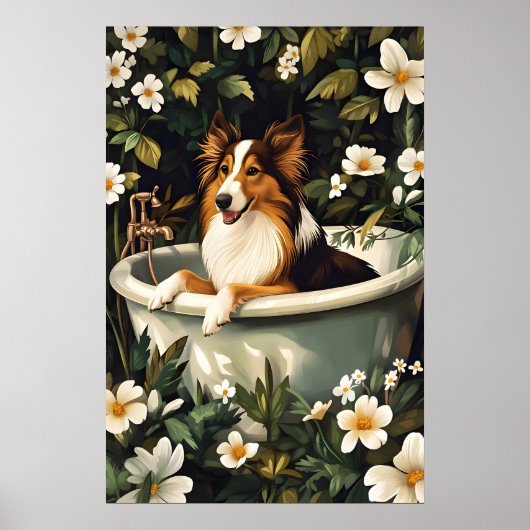 Collie In Bathtub Poster, Funny Dog Poster, Collie ポスター (正面)