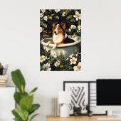 Collie In Bathtub Poster, Funny Dog Poster, Collie ポスター (ホームオフィス)