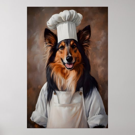 Collie In Chefs Hat Poster, Pet Poster, Collie In ポスター (正面)
