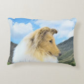 Collie in Mountains (Rough) 絵画's - Dog Art アクセントクッション (裏面)