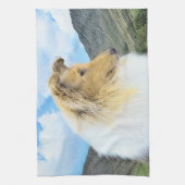 Collie in Mountains (Rough) 絵画's - Dog Art キッチンタオル (縦)
