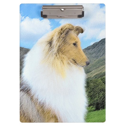 Collie in Mountains (Rough) 絵画's - Dog Art クリップボード (正面)