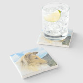 Collie in Mountains (Rough) 絵画's - Dog Art ストーンコースター (横)