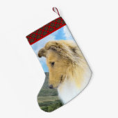 Collie in Mountains (Rough) 絵画's - Dog Art スモールクリスマスストッキング (裏面 (吊り時))