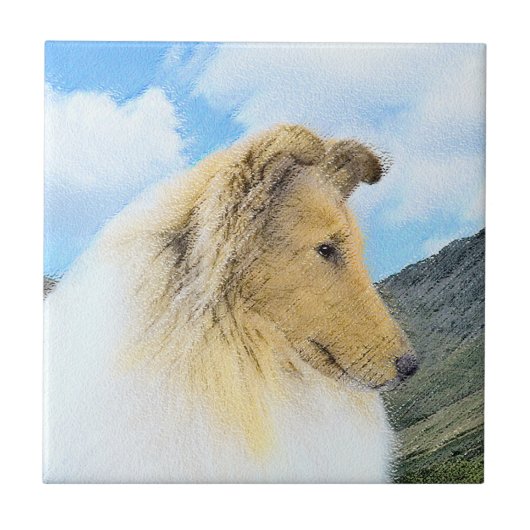 Collie in Mountains (Rough) 絵画's - Dog Art タイル (正面)