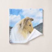Collie in Mountains (Rough) 絵画's - Dog Art バスタオルセット (ウォッシュタオル)