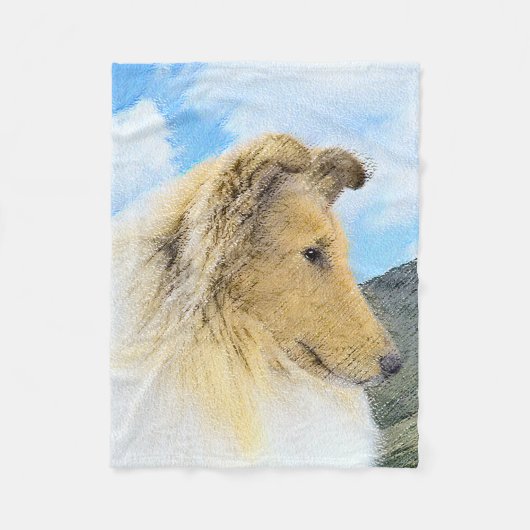 Collie in Mountains (Rough) 絵画's - Dog Art フリースブランケット (正面)