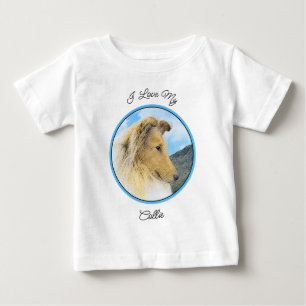 Collie in Mountains (Rough) 絵画's - Dog Art ベビーTシャツ