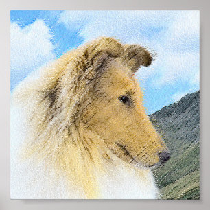 Collie in Mountains (Rough) 絵画's - Dog Art ポスター