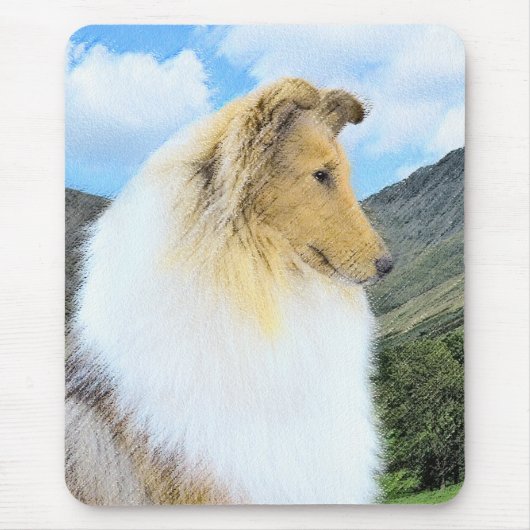 Collie in Mountains (Rough) 絵画's - Dog Art マウスパッド (正面)