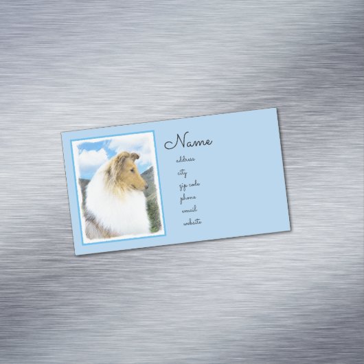 Collie in Mountains (Rough) 絵画's - Dog Art マグネット名刺 (インサイチュ)