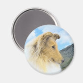 Collie in Mountains (Rough) 絵画's - Dog Art マグネット (正面/裏面)