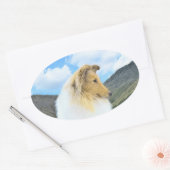 Collie in Mountains (Rough) 絵画's - Dog Art 楕円形シール (封筒)