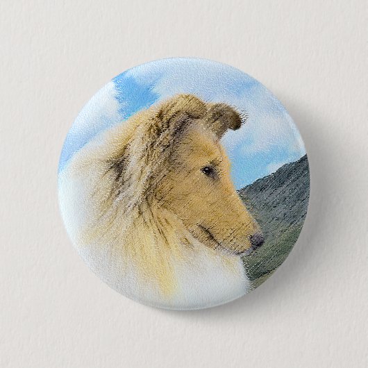 Collie in Mountains (Rough) 絵画's - Dog Art 缶バッジ (正面)