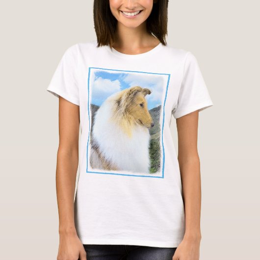Collie in Mountains (Rough) 絵画's - Dog Art Tシャツ (正面)