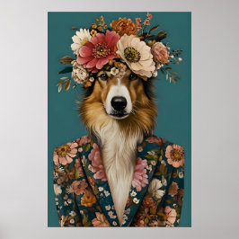 Collie In Suit Poster, Collie Portrait, Collie Oil ポスター